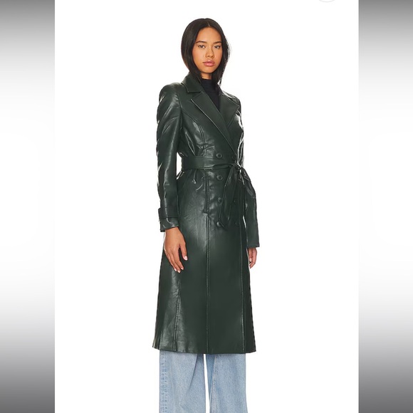NWT Bardot Faux Leather Trench Coat in Evergreen - Picture 3 of 7